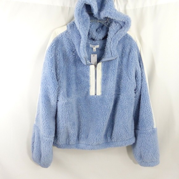 BP Colorblock Teddy Fleece Pullover Hoodie Sweatshirt Blue Women's XL - Picture 2 of 11